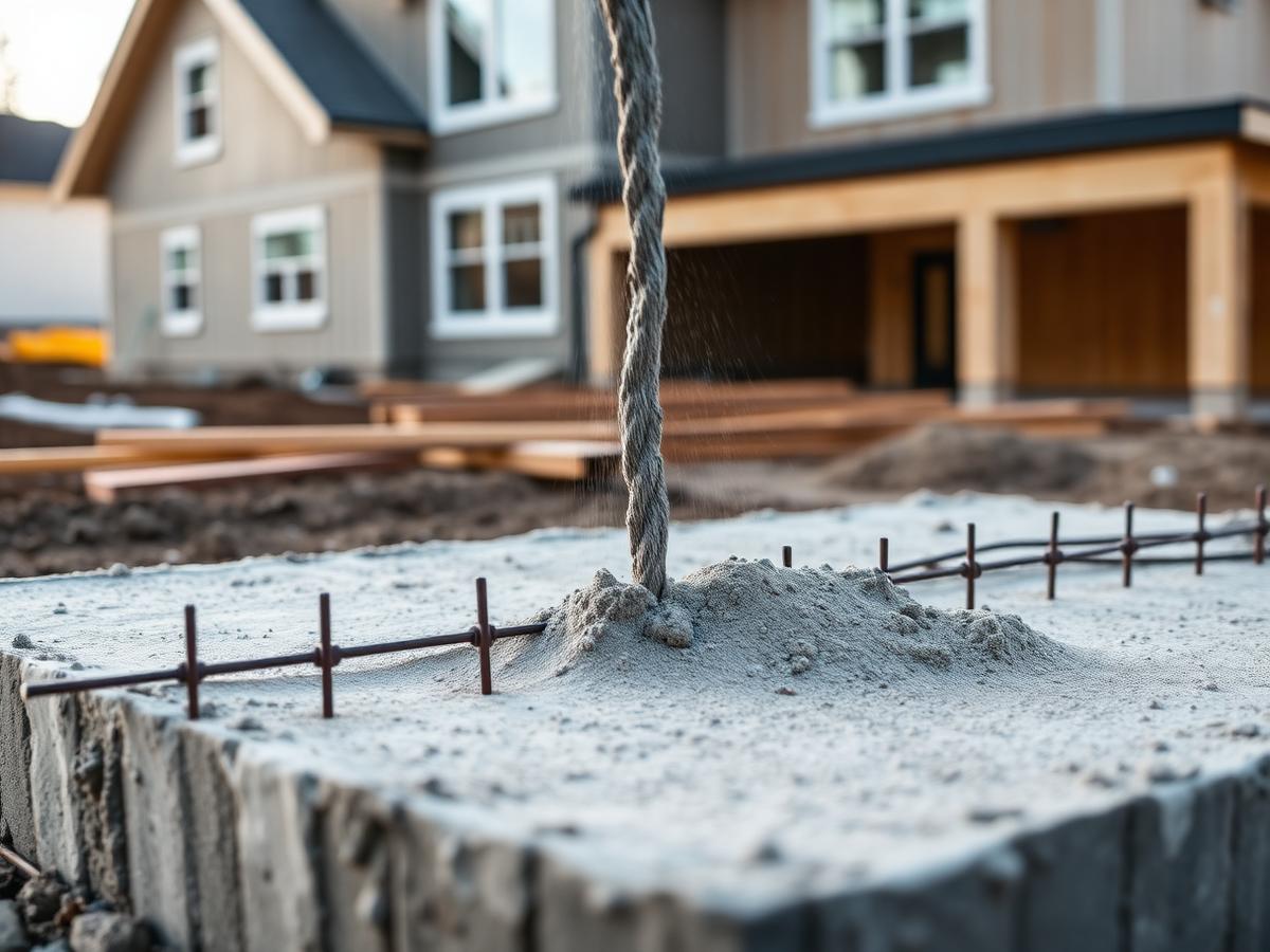 Fresh concrete being poured on a residential foundation